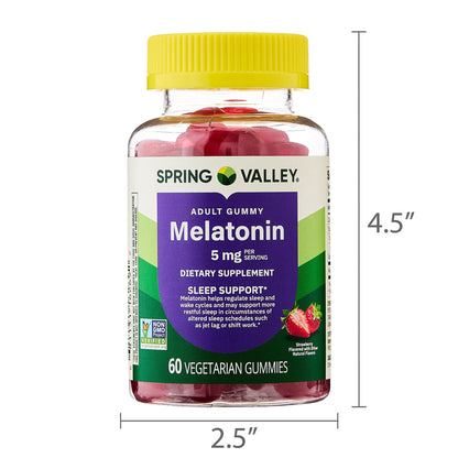 (3 pack) Spring Valley Melatonin Dietary Supplement Gummies, Strawberry, 5 mg, 60 Count