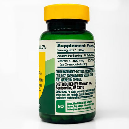 Spring Valley Vitamin B12 Supplement, 500 mcg, 100 Count, Tablets for Metabolism Support