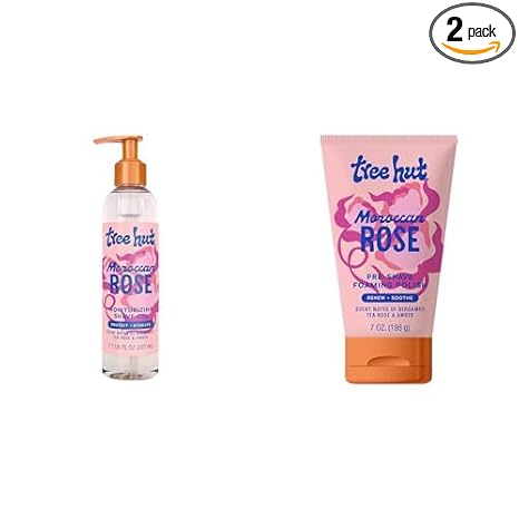 Tree Hut Moroccan Rose Moisturizing Shave Oil, Hydrating Gel-to-Oil Formula for a Smooth Shave, For All Skin Types, 7.7 fl oz + Shave Prep Polish Gently Soothe & Prep Skin, 7 fl oz.