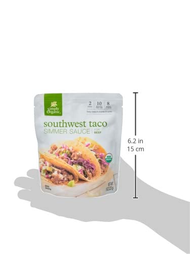 Simply Organic Southwest Taco Simmer Sauce, 8 Ounce Pouch, Bold Flavor, For Beef, Pork or Chicken Tacos (Pack of 6)