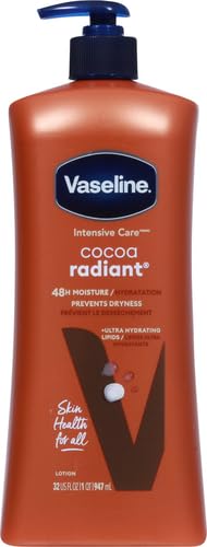Vaseline Intensive Care Body Lotion Cocoa Radiant for Dry Skin Lotion Made with Ultra-Hydrating Lipids and Pure Cocoa Butter for a Long-Lasting, Radiant Glow 32 Oz (Pack of 2)