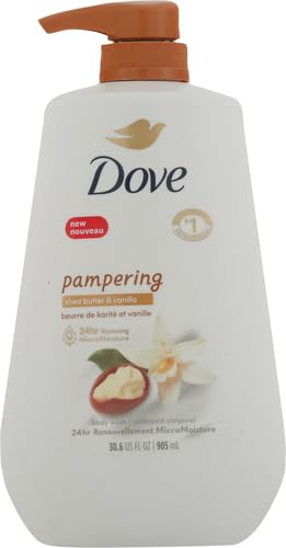 Dove Body Wash with Pump Pamper Shea Butter & Vanilla for 24hr Lotion-Soft Skin Moisturizing Skin Cleanser with No Sulfates No Parabens 30.6 oz (Pack of 2)