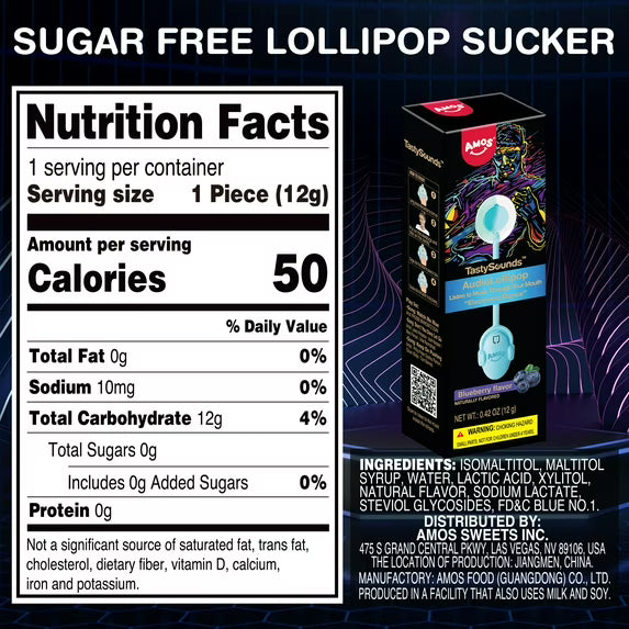 AMOS Music Lollipop Suckers Tastysounds Lollipop Fat Free Blueberry, Creative Gift Party