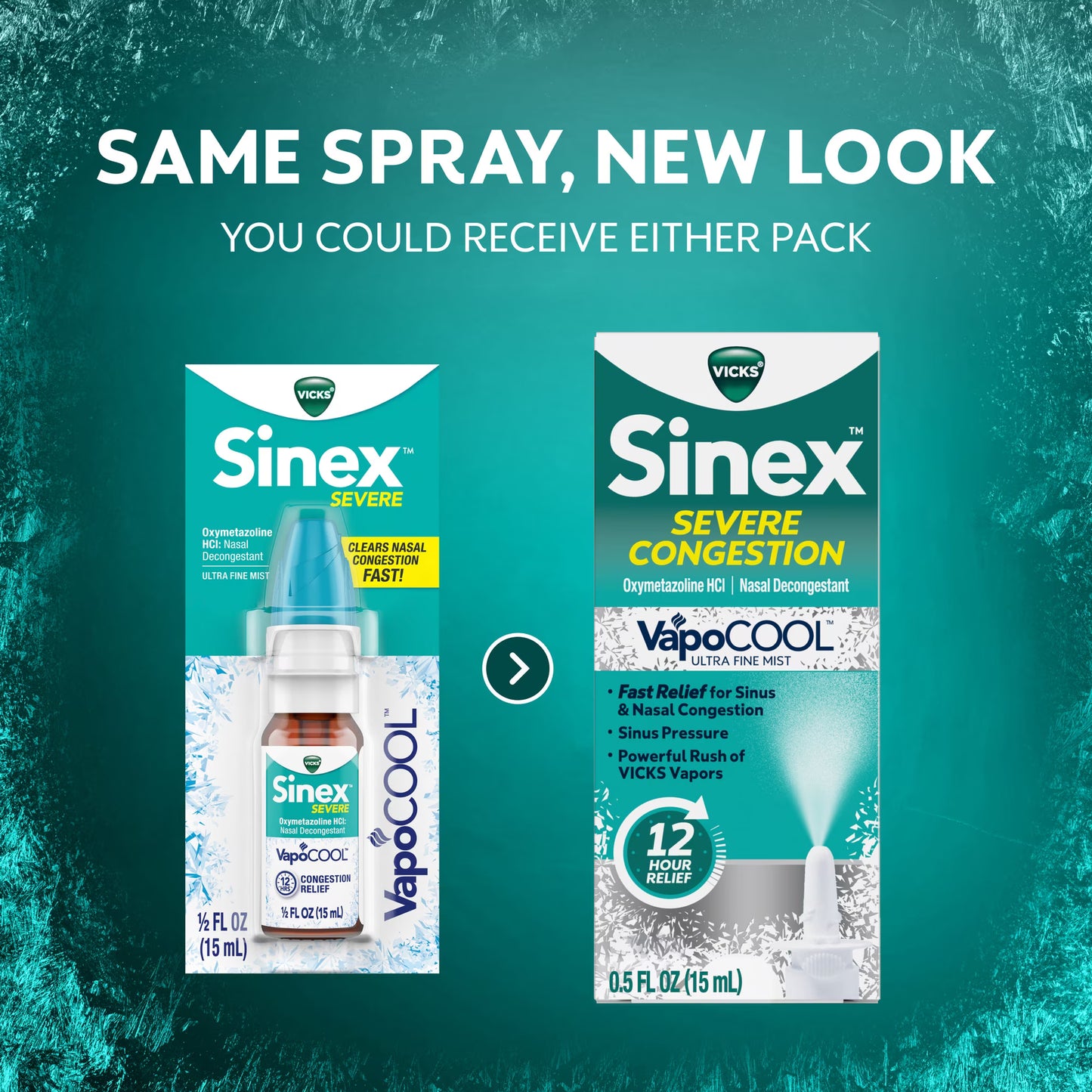 Vicks Sinex SEVERE CONGESTION VapoCOOL Nasal Spray, Sinus Medicine, 0.5 fl oz