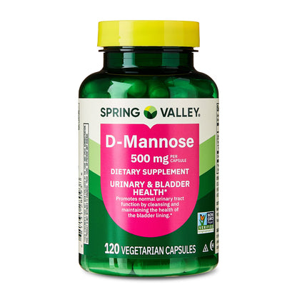 (3 pack) Spring Valley D-Mannose Urinary Tract Support Dietary Supplement, 500 mg, 120 Vegetarian Capsules