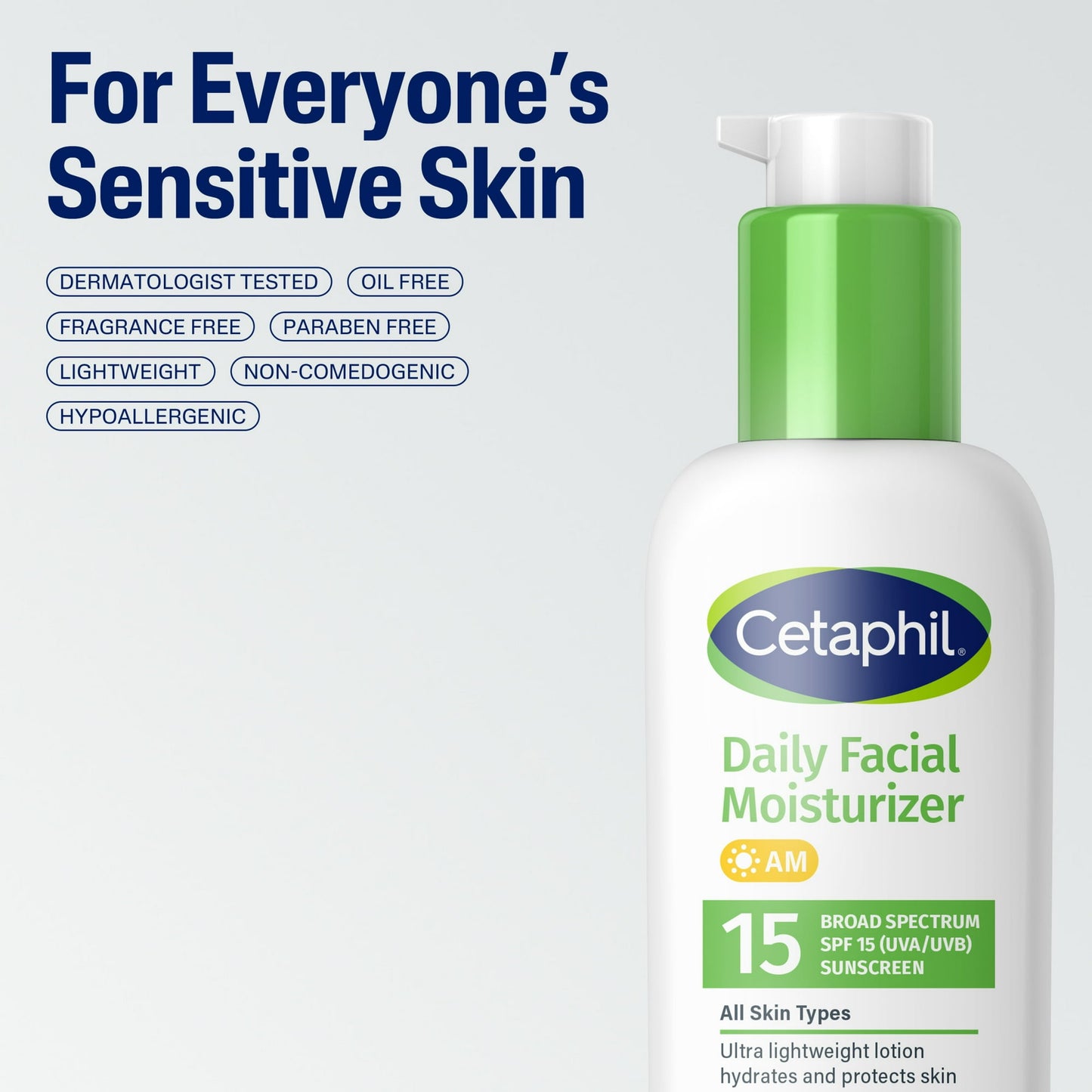 Cetaphil Daily Facial Moisturizer Lotion for Sensitive Skin Care, Broad Spectrum SPF 15, 4 fl oz
