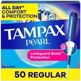 (4 pack) Tampax Pearl Tampons with LeakGuard Braid, Regular Absorbency, 50 Count