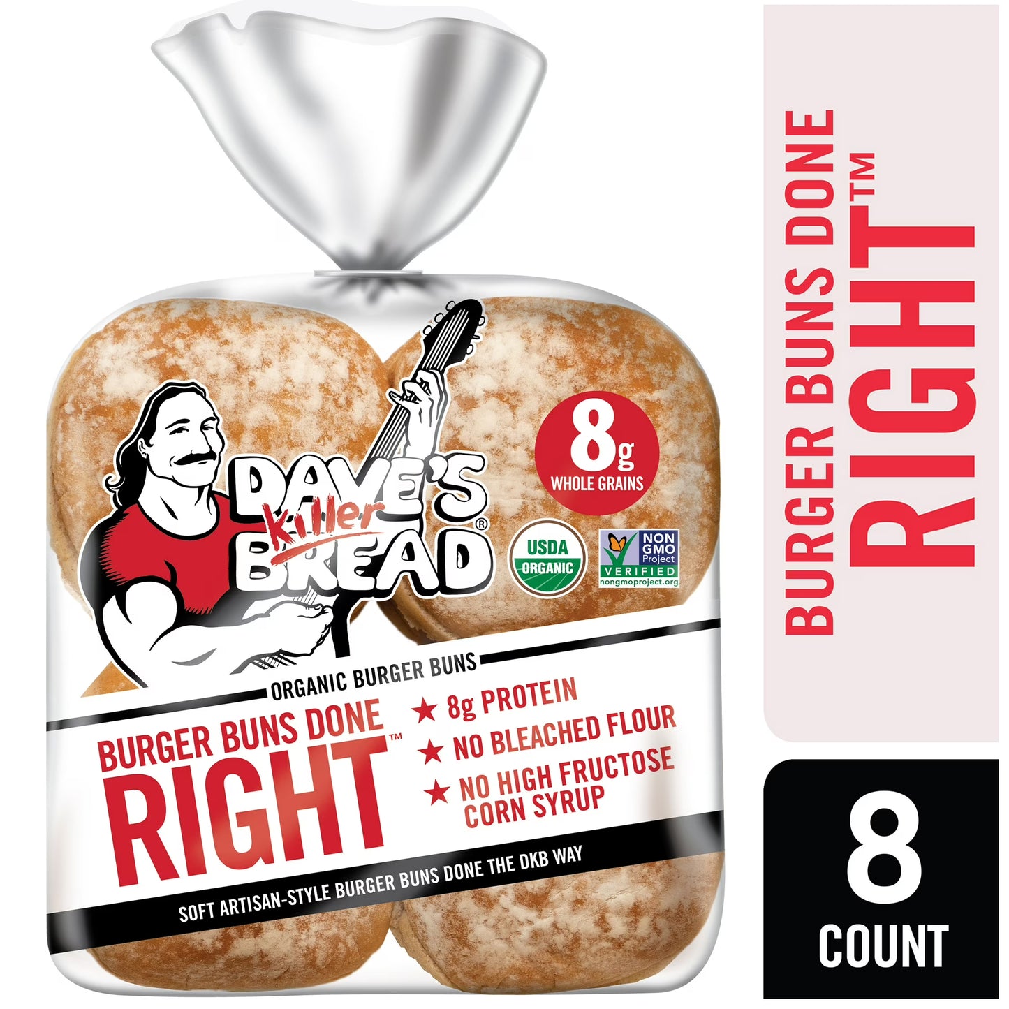 Dave's Killer Bread Burger Buns Done Right, Organic Hamburger Buns, 8 Ct, 17.6 oz, Shelf-Stable