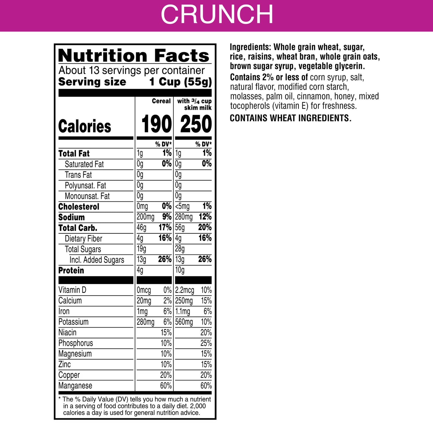 Kellogg's Raisin Bran Crunch Breakfast Cereal, Good Source of Fiber, Mega Size, 26.7 oz