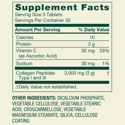 (3 pack) Spring Valley Collagen Type 1 & 3 Plus Vitamin C Hair/Skin/Nails Supplement Tablets, 1,000 mg, 90 Count