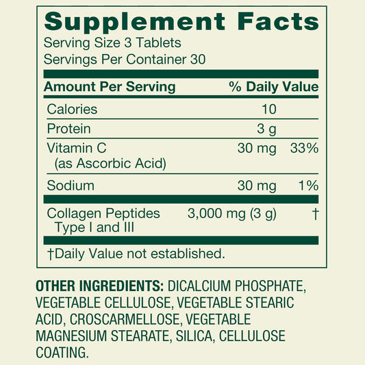 (3 pack) Spring Valley Collagen Type 1 & 3 Plus Vitamin C Hair/Skin/Nails Supplement Tablets, 1,000 mg, 90 Count