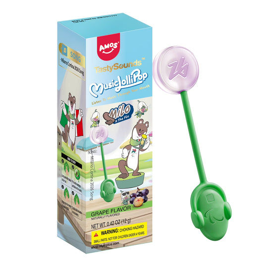 Amos Lollipops Candy Music Lollipop, Natural Grape Flavor Fat-Free Audio Lollipops