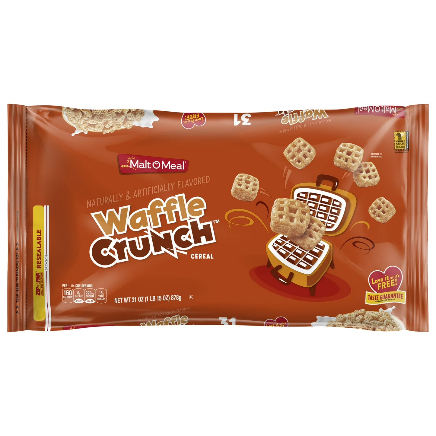 Malt-O-Meal Waffle Crunch Breakfast Cereal, Mini Waffle Shaped Pieces, 31 oz Bag