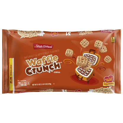 Malt-O-Meal Waffle Crunch Breakfast Cereal, Mini Waffle Shaped Pieces, 31 oz Bag