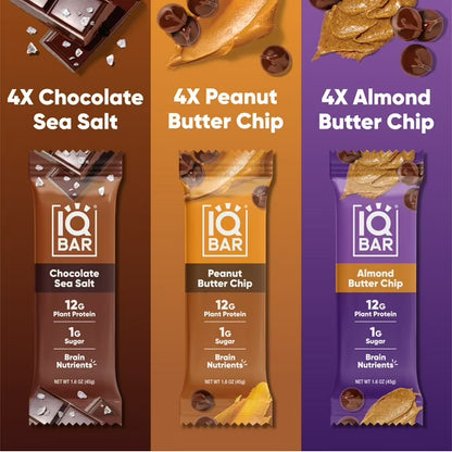 IQBAR Mint Chocolate Protein Bars - Vegan Energy Bars - High Fiber Vegan Snacks - 4 Count Box