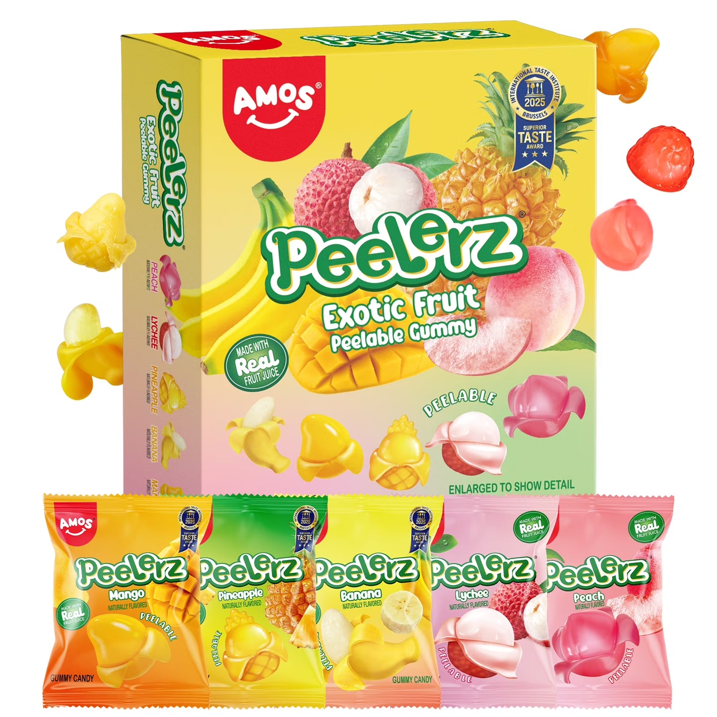 Amos Peelerz Exotic Fruit Gummy Candy, Variety Pack Candy Individually Wrapped Pack 8.47 oz