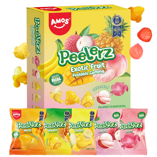 Amos Peelerz Exotic Fruit Gummy Candy, Variety Pack Candy Individually Wrapped Pack 8.47 oz