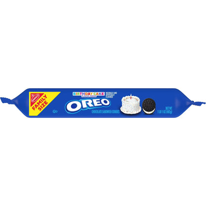OREO Birthday Cake Creme Chocolate Sandwich Cookies, Family Size, 17 oz