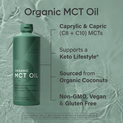 Sports Research 100% Organic MCT Oil - Keto & Vegan MCTs C8, C10 from Coconuts - Flavorless Oil (32oz)