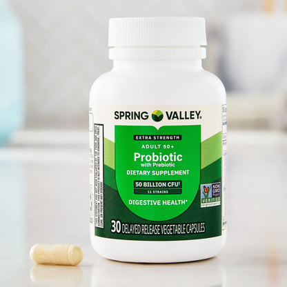 (3 pack) Spring Valley Extra Strength Age 50+ Probiotic with Prebiotic Dietary Supplement Delayed Release Vegetarian Capsules for Digestive Health, 30 Count