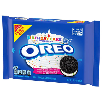 OREO Birthday Cake Creme Chocolate Sandwich Cookies, Family Size, 17 oz