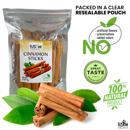 Fusion Select 16 Oz Cinnamon Sticks - Whole Canela Bark Pieces for Asian, Indian, & Middle Eastern Cuisine - Herbs & Spices for Baking & Cooking - Packed in a Clear Resealable Pouch