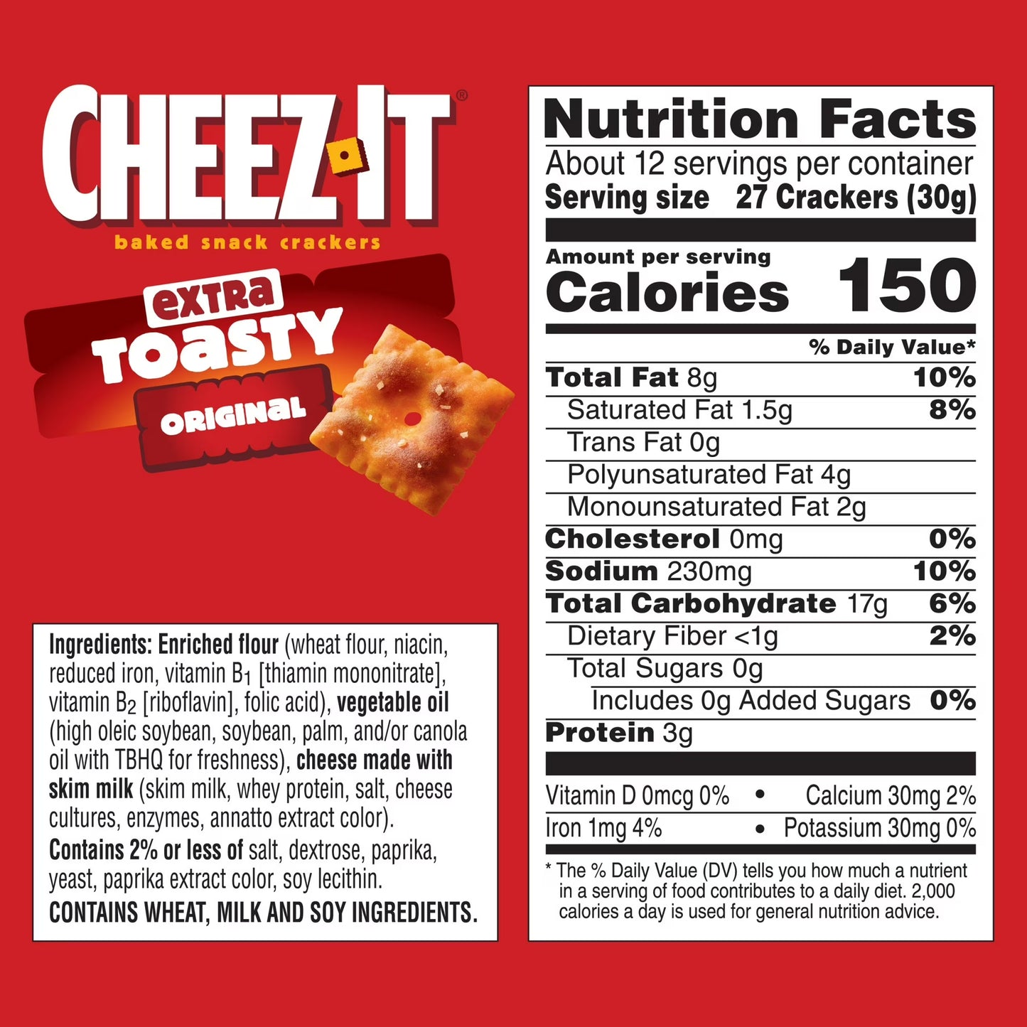 (2 pack) Cheez-It Extra Toasty Cheese Crackers, Baked Snack Crackers, 12.4 oz