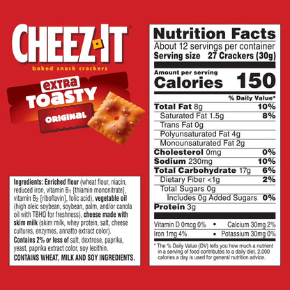 (2 pack) Cheez-It Extra Toasty Cheese Crackers, Baked Snack Crackers, 12.4 oz