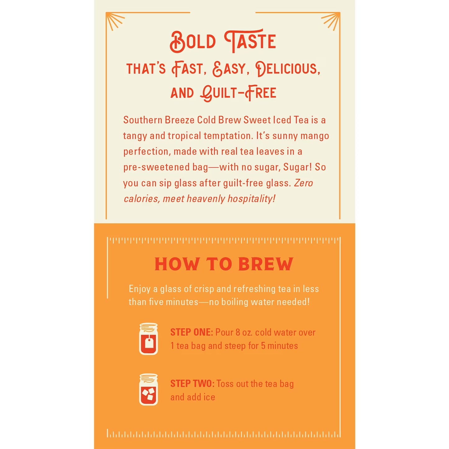 Southern Breeze Cold Brew Sweet Tea Mango Iced Tea with Black Tea and Zero Carbs Zero Sugar, 20 Individually Wrapped Tea Bags Southern Sweet Tea Iced Tea Beverage