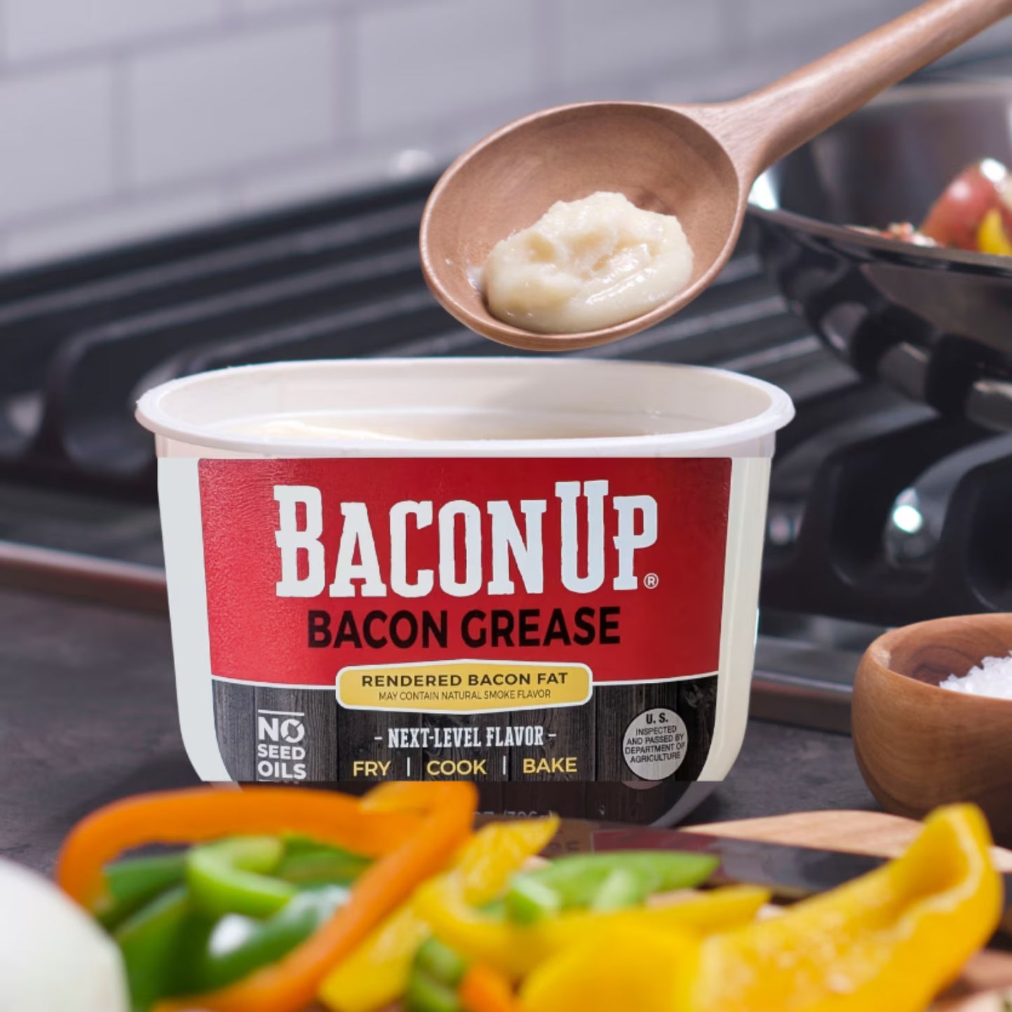 Bacon Up Bacon Grease 14 oz Tub, Fry, Cook, Bake, Griddle & Cast Iron Seasoning, Rendered Animal Fat