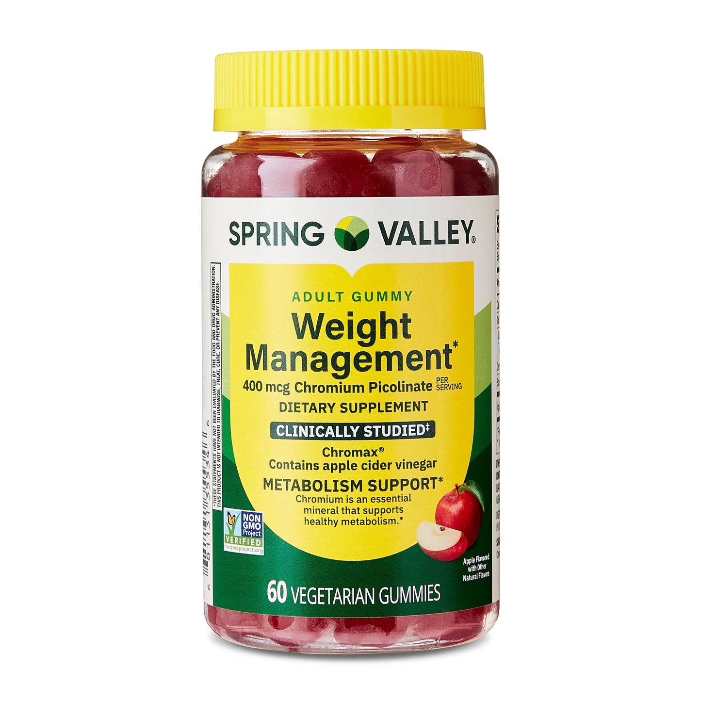 (3 pack) Spring Valley Weight Management Vegetarian Gummy for Metabolism Support, Chromium Picolinate 400mcg, 60ct Natural Apple Flavor