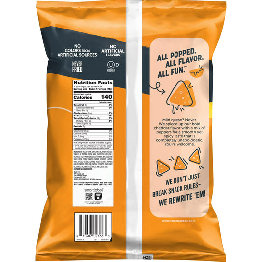 PopCorners No Artificial Colors or Flavors Spicy Queso Popped Corn Chips Bag, 7 oz