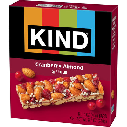 (6 pack) KIND Gluten Free Cranberry Almond Snack Bars, 1.4 oz, 6 Count, Cardboard Box
