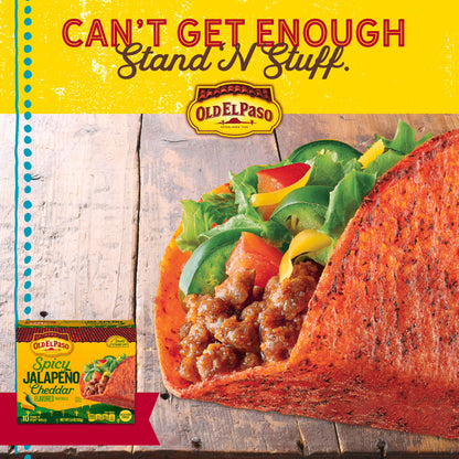 (3 pack) Old El Paso Spicy Jalapeno Cheddar Flavored Stand 'N Stuff Taco Shells, 10 Count, 5.4 oz