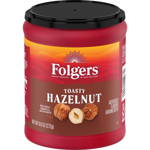 Folgers Toasty Hazelnut Artificially Flavored Ground Coffee, 9.6 oz Canister