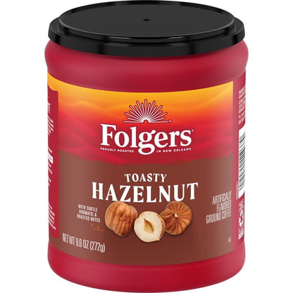 Folgers Toasty Hazelnut Artificially Flavored Ground Coffee, 9.6 oz Canister