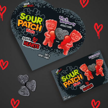 SOUR PATCH KIDS Sour Hearts Black Raspberry Soft & Chewy Candy, Valentines Candy, 3.08 oz