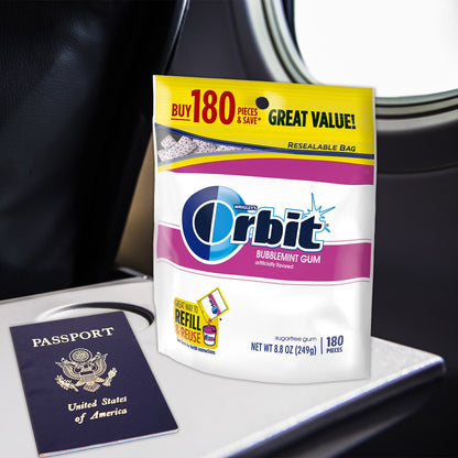 Orbit Bubblemint Sugar Free Chewing Gum, Value Pack - 180 Ct Bag