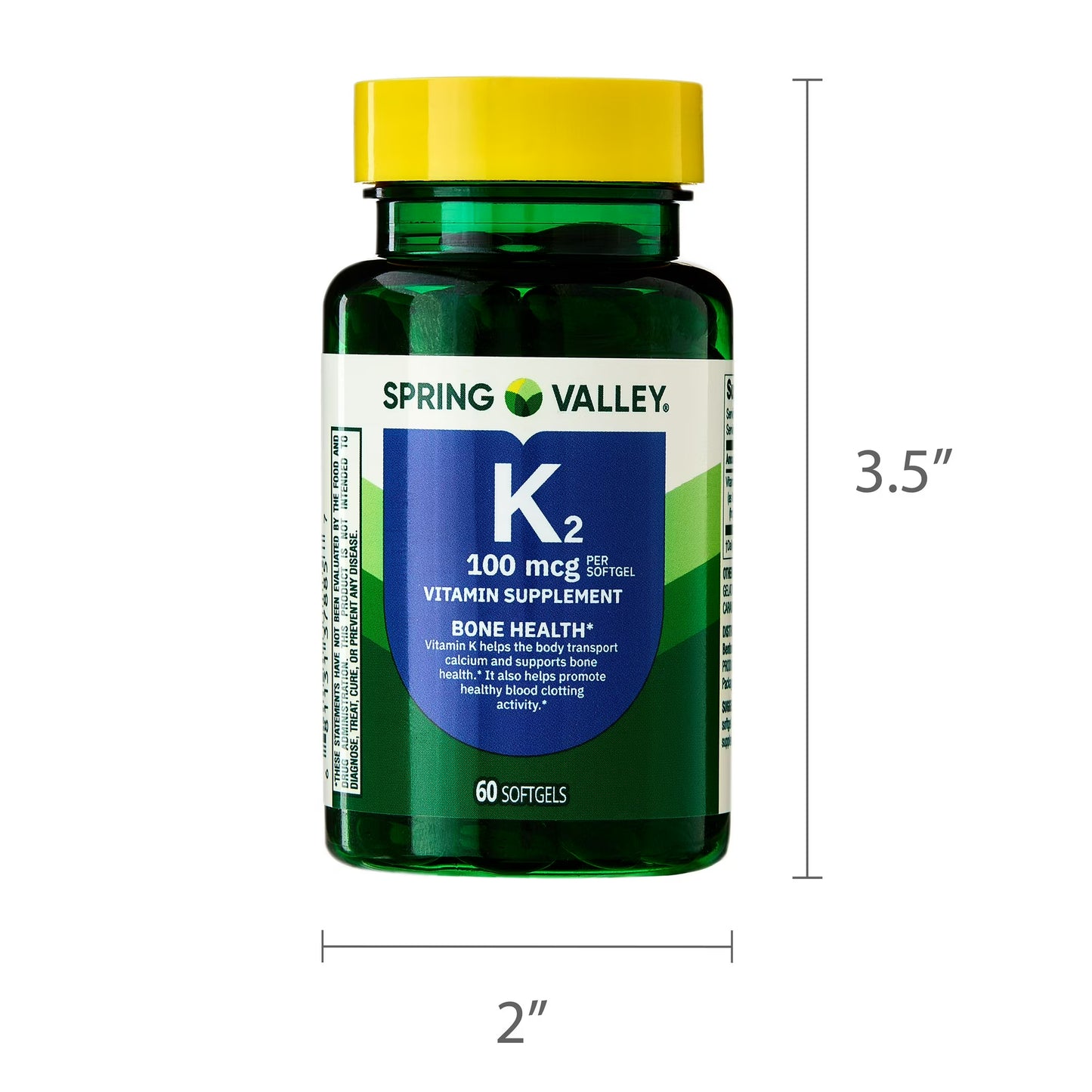 (3 pack) Spring Valley Vitamin K2 100mcg Soft Gel Capsules for Bone Health, 60 Count