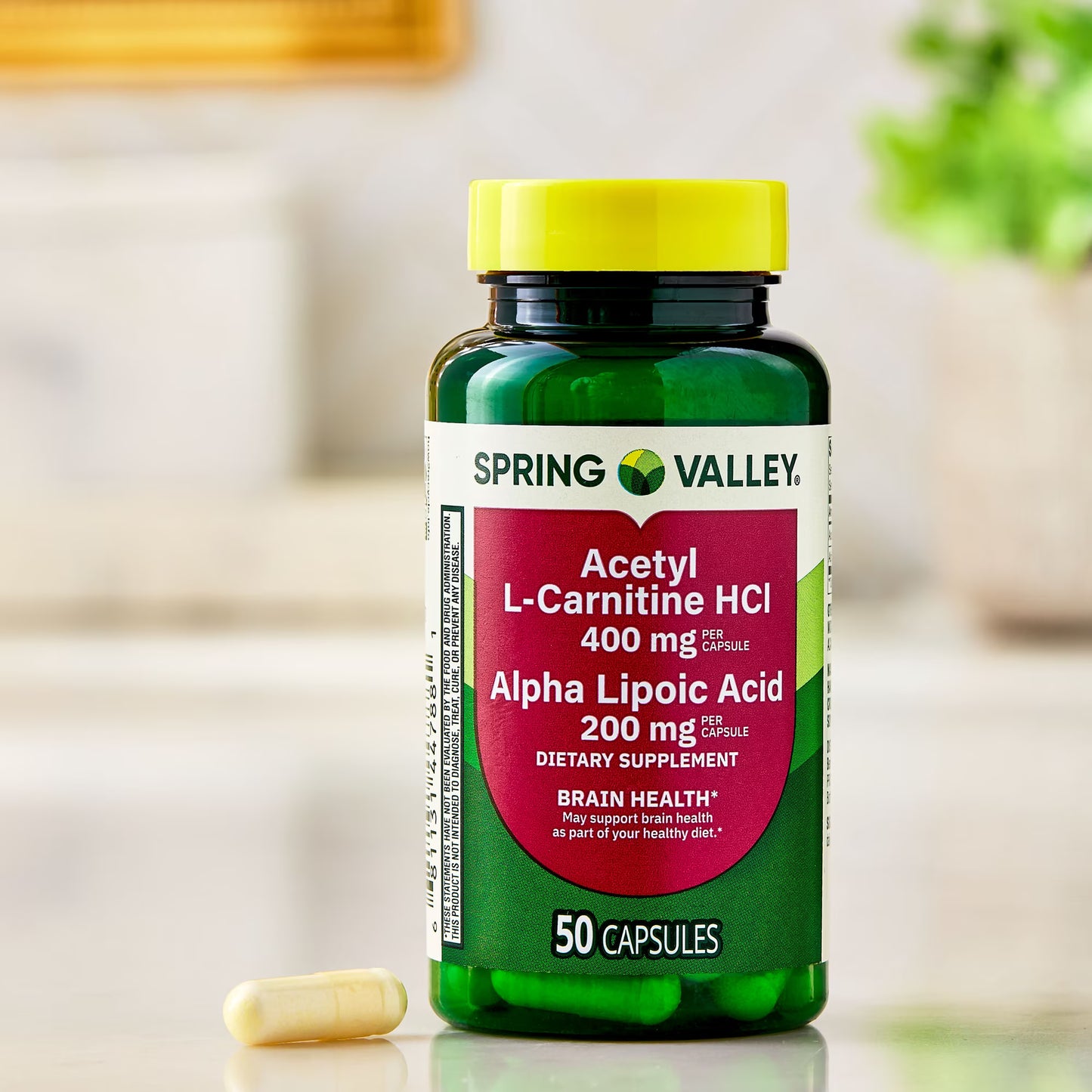 (3 pack) Spring Valley Acetyl L-Carnitine HCI 400 mg + Alpha Lipoic Acid 200 mg Capsules, 50 Count