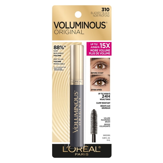 L'Oreal Paris Voluminous Original Washable Bold Eye Mascara, Blackest Black, 0.28 fl. oz.