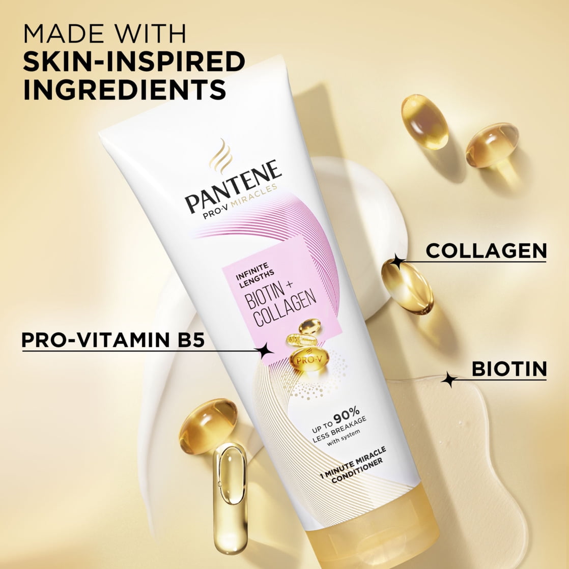 Pantene Pro-V Conditioner Miracle Infinite Lengths Biotin + Collagen 1 Minute Miracle, 10.9 fl oz