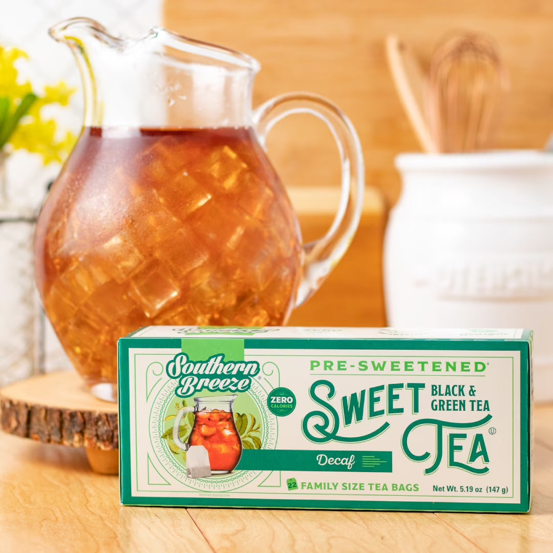 Southern Breeze Hot Brew Sweet Tea Decaf Iced Tea with Black Tea and Zero Carbs Zero Sugar, 22 Family Size Tea Bags, Pack of 6