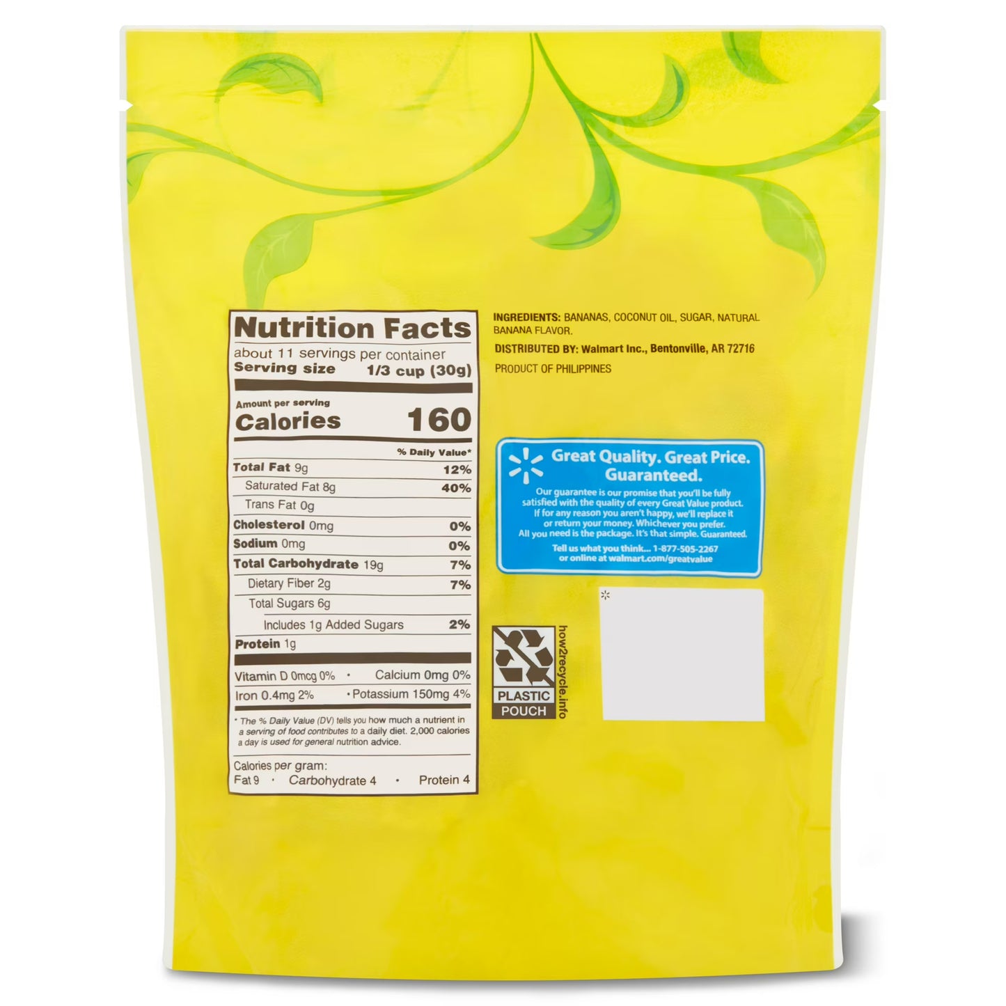 (4 pack) Great Value Sweetened Banana Chips, 12 oz