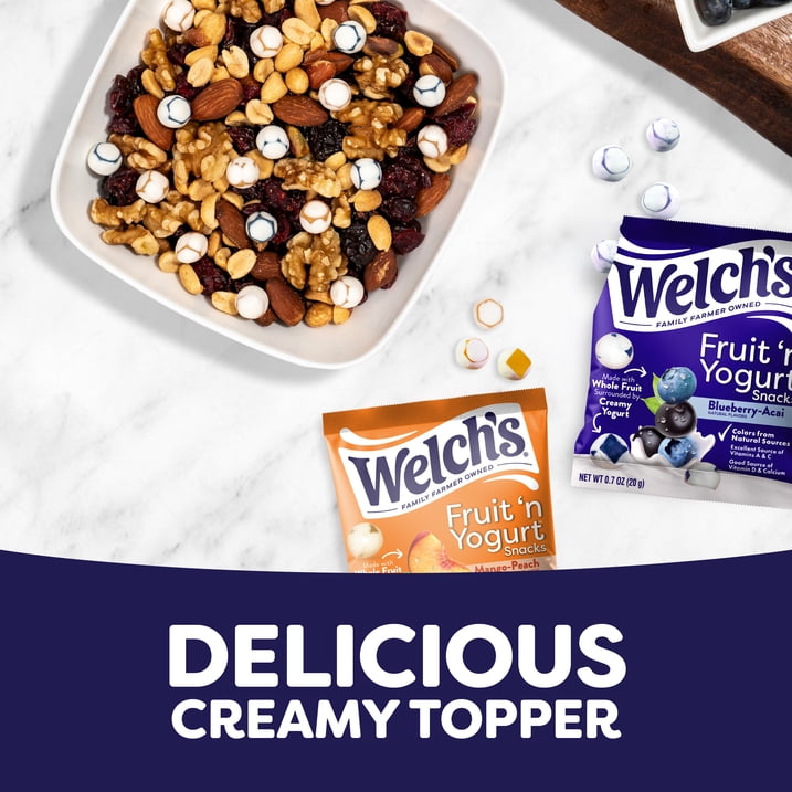 (6 pack) Welch's Fruit 'N Yogurt Blueberry-Acai. & Mango-Peach Soft Fruit Snacks, .7 oz, 20 Count