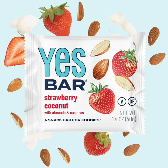 YES Bar – Strawberry Coconut – Plant Based Protein, Decadent Snack Bar – Vegan, Paleo, Gluten Free, Dairy Free, Low Sugar, Healthy Snack, Breakfast, Low Carb, Keto Friendly (Pack of 6)