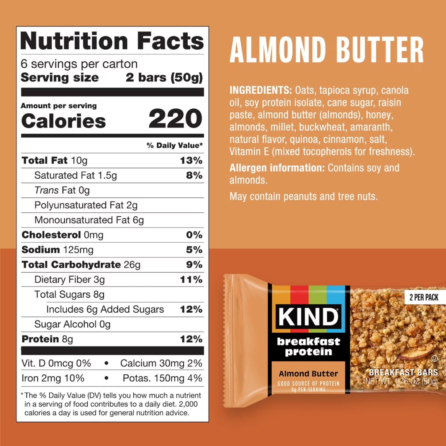 (5 pack) KIND Breakfast Protein Bars, Almond Butter, 1.76 oz, 6 Count