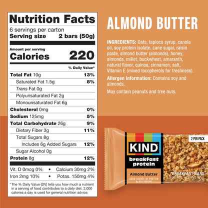 (5 pack) KIND Breakfast Protein Bars, Almond Butter, 1.76 oz, 6 Count