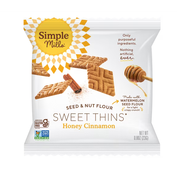 Simple Mills Honey Cinnamon Seed & Nut Flour Sweet Thins Snack Packs, 0.8 oz, Pack of 8