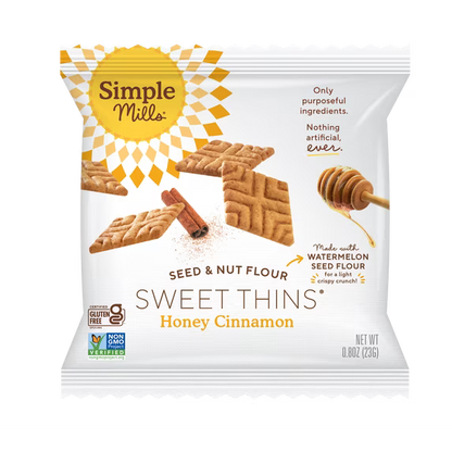 Simple Mills Honey Cinnamon Seed & Nut Flour Sweet Thins Snack Packs, 0.8 oz, Pack of 8